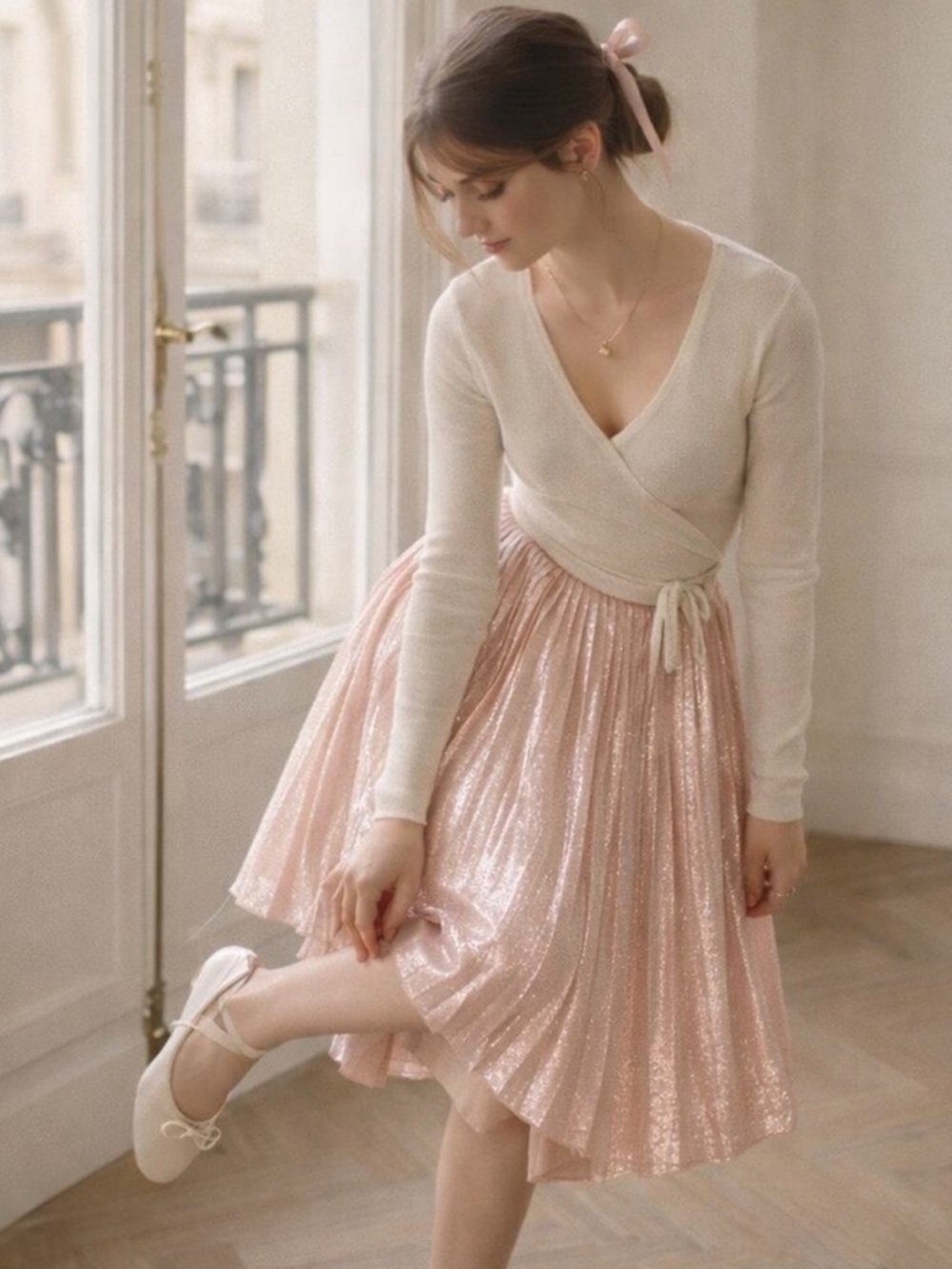 Club Monaco Blush Metallic Pleated Skirt Sz 10 Balletcore Quiet Luxury Coquette - Picture 4 of 10